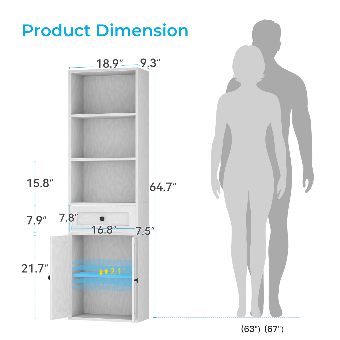 Casacomoda 5-Tier Bookcase with Drawer and Cabinet, Modern Bookshelf for Home Office, Living Room or Bedroom, Easy Assembly & Stable Structure, White