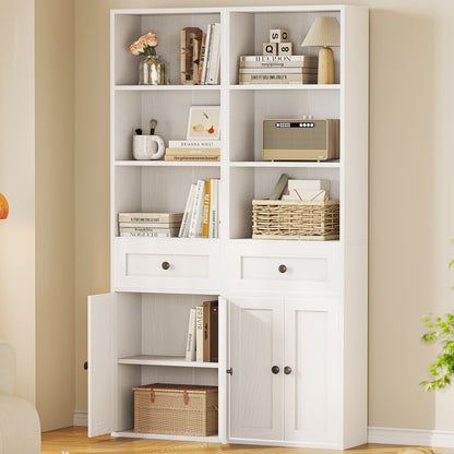 Casacomoda 5-Tier Bookcase with Drawer and Cabinet, Modern Bookshelf for Home Office, Living Room or Bedroom, Easy Assembly & Stable Structure, White