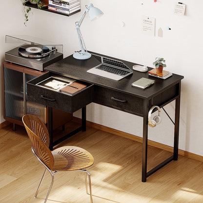 Casacomoda 32 Inch Writing Desk with 2 Fabric Drawers, Modern Study Table with Storage, Small Computer Desk for Small Space, Home Office Desk, Black
