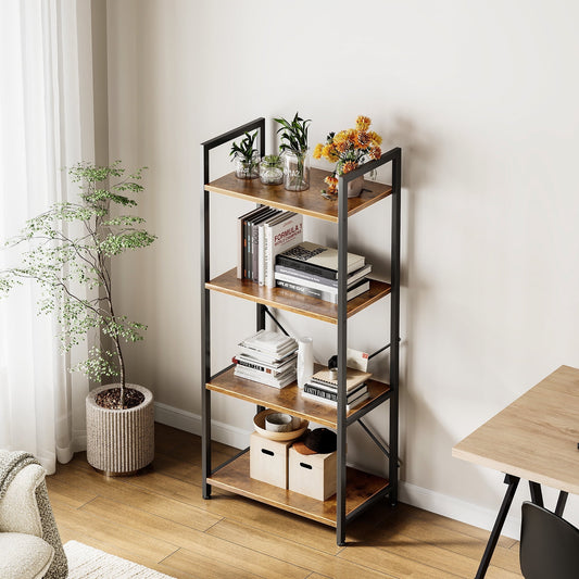 Casacomoda 4-Tier Bookshelf, Freestanding Book Shelf, Home Office Bookcase, Storage Shelving Unit for Bedroom, Living Room, Vintage