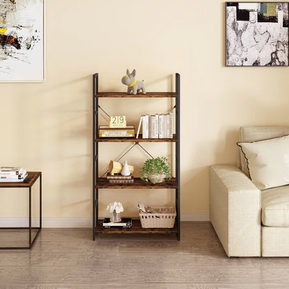 Casacomoda 4-Tier Etagere Bookcase, 47.2" H × 23.6" W, Industrial 4-Shelf Storage Rack, Black