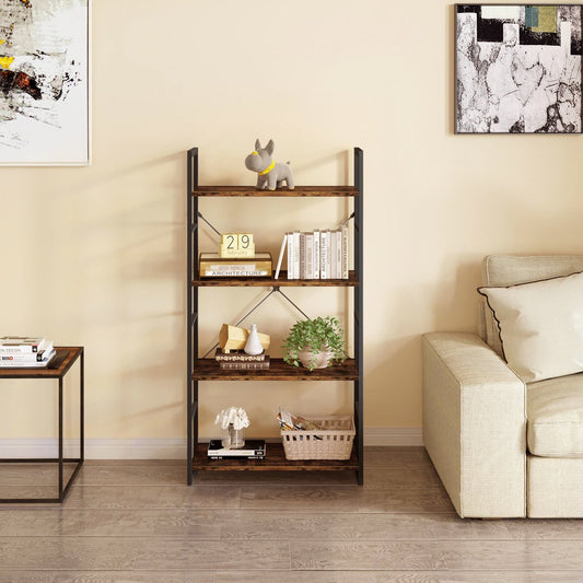 Casacomoda 4-Tier Etagere Bookcase, 47.2" H × 23.6" W, Industrial 4-Shelf Storage Rack, Black