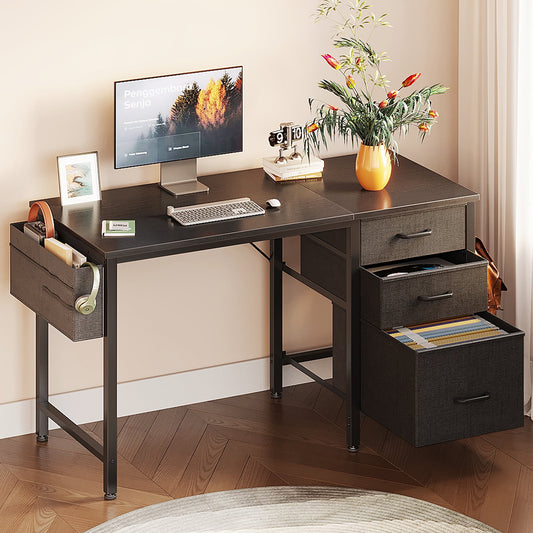 Casacomoda 40 inch Computer Desk with Fabric Drawers & File Cabinet, Home Office Desk with Cloth Storage Bag and Hook, Vanity Desk for Bedroom, Black