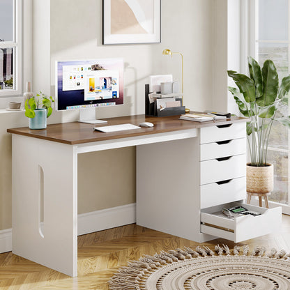 Casacomoda 47” Home Office Desk with 5 Drawers, Compact Writing Desk with Storage, Modern Computer Desk for Bedroom, Study Room and Small Spaces