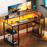 Casacomoda 48 inch Gaming Desk with LED Lights & Power Outlets, Computer Desk with Monitor Stand & Storage Sheves, CPU Stand, Home Office Desk, Vintage