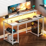 Casacomoda 48 inch Gaming Desk with LED Lights & Power Outlets, Computer Desk with Monitor Stand & Storage Sheves, CPU Stand, Home Office Desk, White