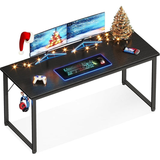 Casacomoda 54 inch Computer Desk with Headphone Hooks, Home Office Desk for Large Spaces, Simple Modern Desk for Studying & Writing, Black