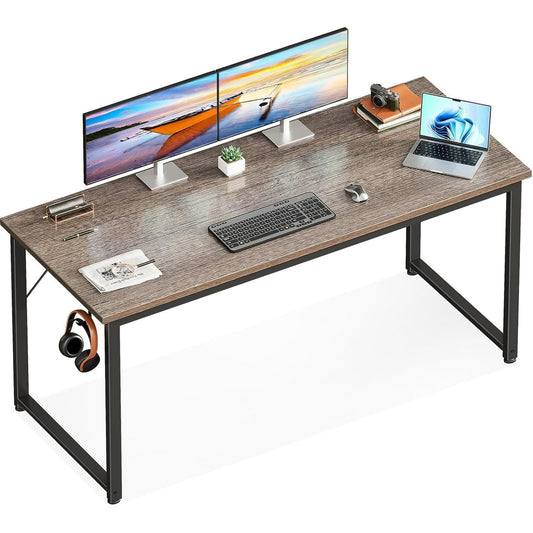 Casacomoda 54 inch Computer Desk with Headphone Hooks, Home Office Desk for Large Spaces, Simple Modern Desk for Studying & Writing, Grey Oak