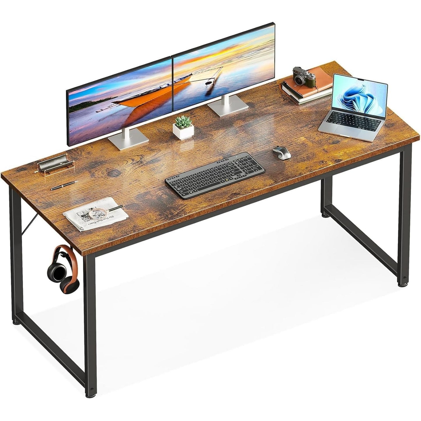 Casacomoda 54 inch Computer Desk with Headphone Hooks, Home Office Desk for Large Spaces, Simple Modern Desk for Studying & Writing, Vintage