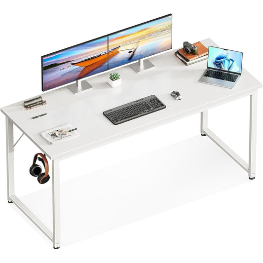 Casacomoda 54 inch Computer Desk with Headphone Hooks, Home Office Desk for Large Spaces, Simple Modern Desk for Studying & Writing, White