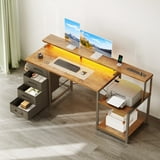 Casacomoda 55 Inch Computer Desk with USB Ports and Power Outlets, Printer Shelf & Built-in LED, 4 Drawers & Storage Shelf, Home Office Desks, Vintage