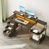 Casacomoda 55 Inch Computer Desk with USB Ports and Power Outlets, Printer Shelf & Built-in LED, 4 Drawers & Storage Shelf, Home Office Desks, Black