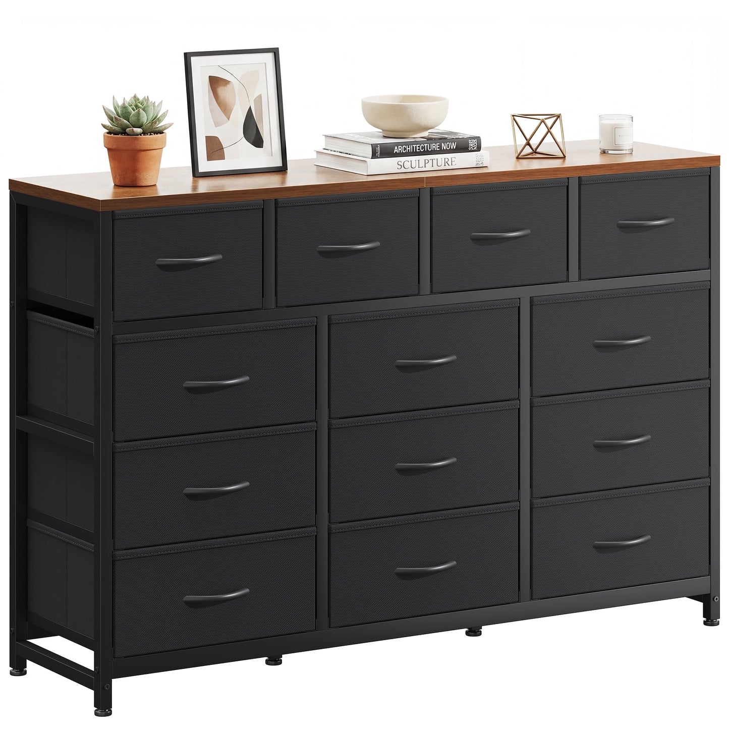 Casacomoda 55-Inch Wood Dresser with 13 Storage Drawers, Large Bedroom Dresser and TV Stand, Black and Vintage