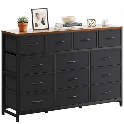 Casacomoda 55-Inch Wood Dresser with 13 Storage Drawers, Large Bedroom Dresser and TV Stand, Black and Vintage