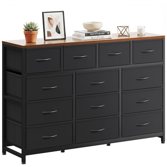 Casacomoda 55-Inch Wood Dresser with 13 Storage Drawers, Large Bedroom Dresser and TV Stand, Black and Vintage