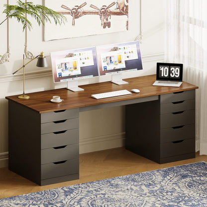 Casacomoda 55" Home Office Desk with 10 Drawers, Large Writing Desk with Storage, Black