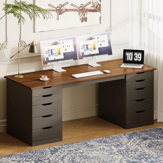 Casacomoda 55" Home Office Desk with 10 Drawers, Large Writing Desk with Storage, Black
