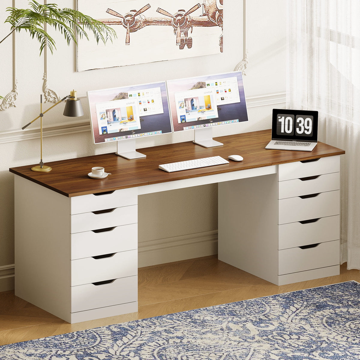 Casacomoda 55" Home Office Desk with 10 Drawers, Large Writing Desk with Storage