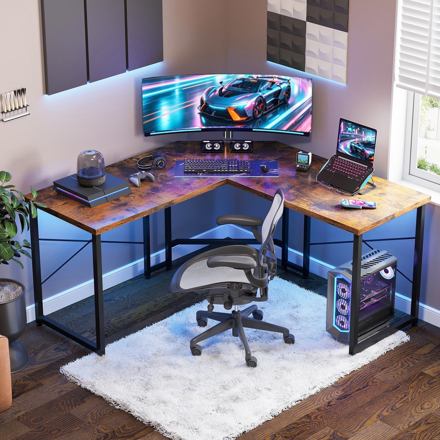 Casacomoda Computer Desk L Shaped, 51 Inch Reversible L Shaped Desk, Gaming Desk, Home Office Desk, Vintage Brown