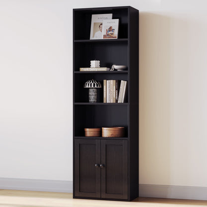 Casacomoda 6-Tier Bookcase with Cabinet, Modern Bookshelf for Home Office, Living Room or Bedroom, Easy Assembly & Stable Structure, Black