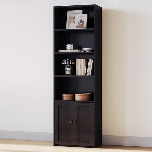 Casacomoda 6-Tier Bookcase with Cabinet, Modern Bookshelf for Home Office, Living Room or Bedroom, Easy Assembly & Stable Structure, Black