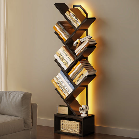 Casacomoda 6-Tier Tree Floor Lamp with Integrated LED Shelving, Modern Display Stand for Living Room & Home Office, Black