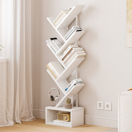 Casacomoda 6-Tier Tree Floor Lamp with Integrated LED Shelving, Modern Display Stand for Living Room & Home Office, White