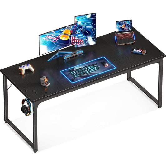 Casacomoda 63 inch Computer Desk with Headphone Hooks, Home Office Desk for Large Spaces, Simple Modern Desk for Studying & Writing, Black