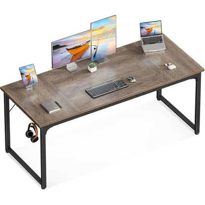 Casacomoda 63 inch Computer Desk with Headphone Hooks, Home Office Desk for Large Spaces, Simple Modern Desk for Studying & Writing, Grey Oak