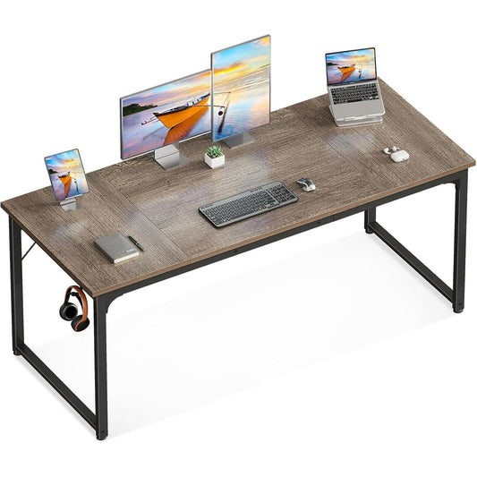 Casacomoda 63 inch Computer Desk with Headphone Hooks, Home Office Desk for Large Spaces, Simple Modern Desk for Studying & Writing, Grey Oak