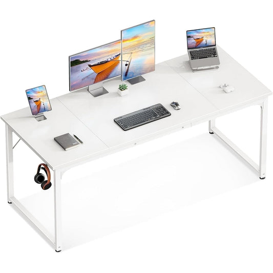 Casacomoda 63 inch Computer Desk with Headphone Hooks, Home Office Desk for Large Spaces, Simple Modern Desk for Studying & Writing, White