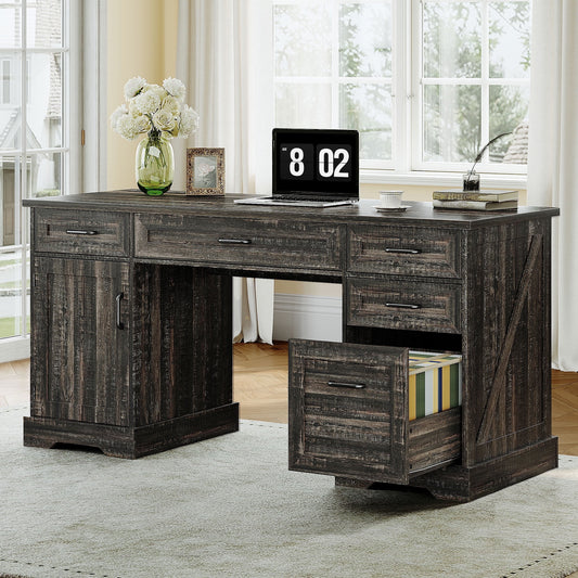 Casacomoda Home Office Desk with File Cabinet and Drawers, 59" Executive Desk with USB Power Outlet, Storage Cabinet for CPU, Workstation Table for Study, Dark Oak (No ratings yet)