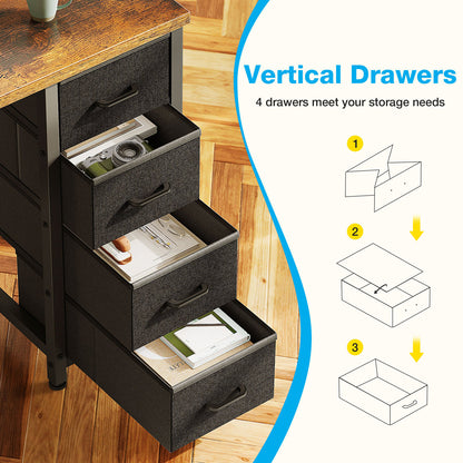 Home Office Desk with 4-Tier Fabric Drawers, Writing Table with Spacious Storage Shelves and Versatile Corner Hook,Black