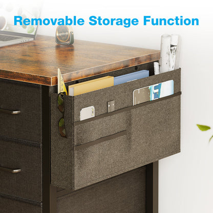 Home Office Desk with 4-Tier Fabric Drawers, Writing Table with Spacious Storage Shelves and Versatile Corner Hook,Black