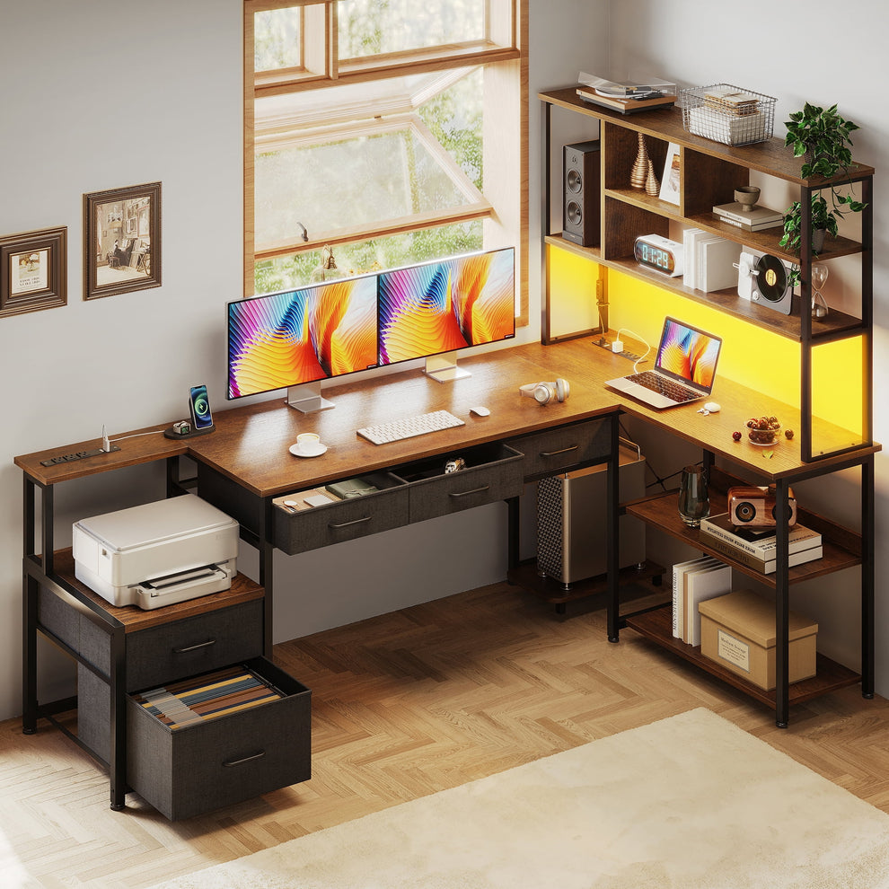 71 inch L Shaped Desk with File Drawers, Reversible L Shaped Gaming De ...