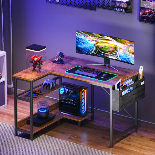 Casacomoda L Shaped Desk, 40 Inch Computer Desk with Reversible Storage Shelves Home Office Corner Desk Study Writing Table, Vintage