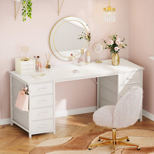 White Vanity Desk with 8 Drawers, Modern Makeup Table for Bedroom, Home Office or Dressing Room