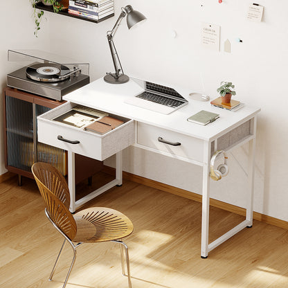 Casacomoda 32 Inch Black Writing Desk with 2 Fabric Drawers, Modern Study Table with Storage for Student/Kids, Small Computer Desk for Small Space, Home Office Desk, Pure White