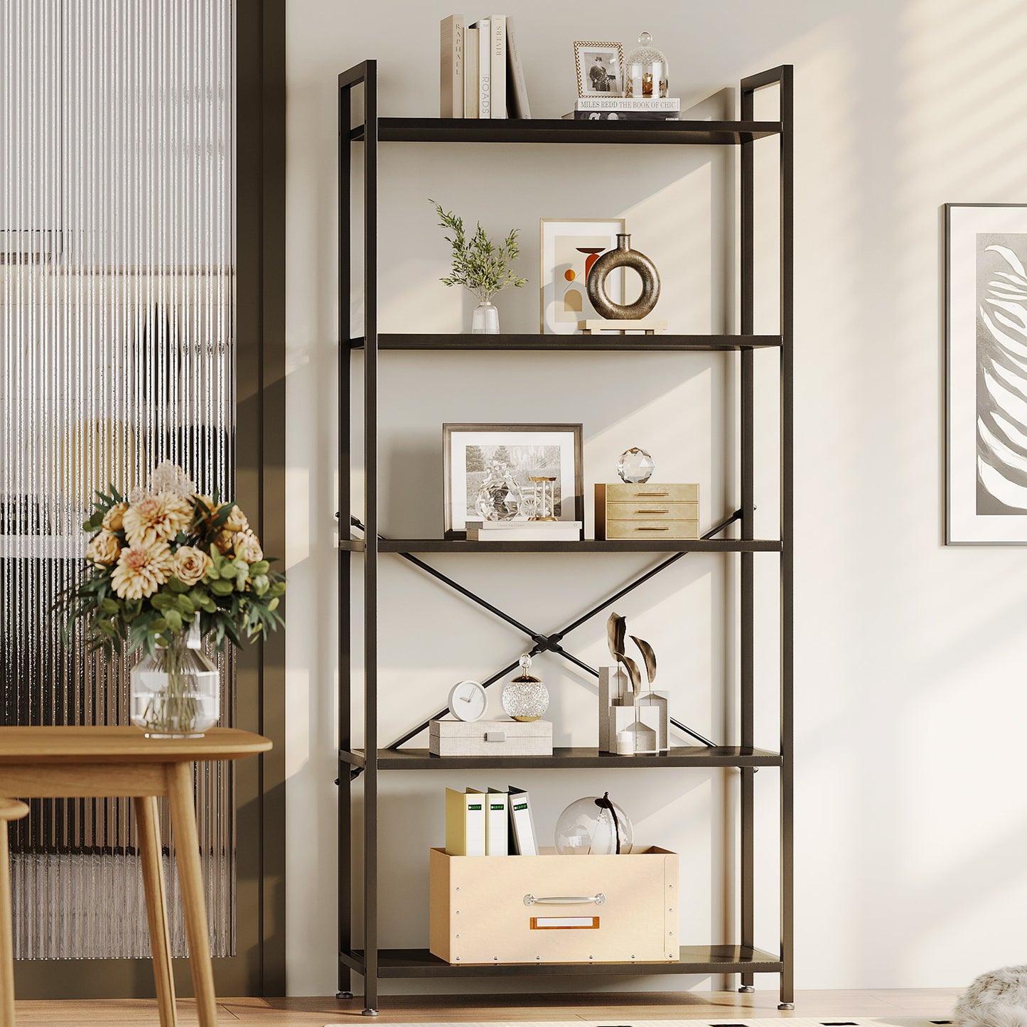 Casacomoda 5-Tier Bookshelf, Freestanding Book Shelf, Home Office Bookcase for Bedroom, Living Room, Black