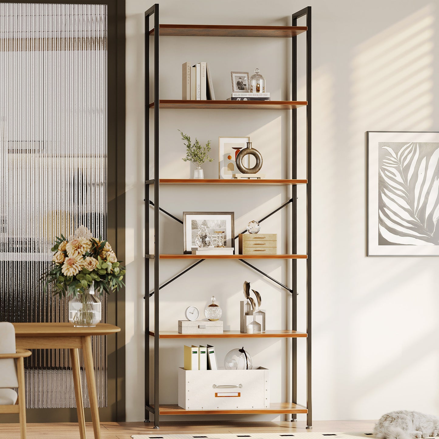 6-Tier Bookshelf, Tall Book Shelf, Home Office Bookcase for Bedroom, Living Room, Storage Shelf, Vintage