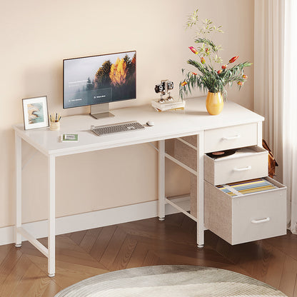Casacomoda 48 Inch Computer Desk with Fabric Drawers & File Cabinet, Home Office Desk for small space, Vanity Desk for Bedroom, White