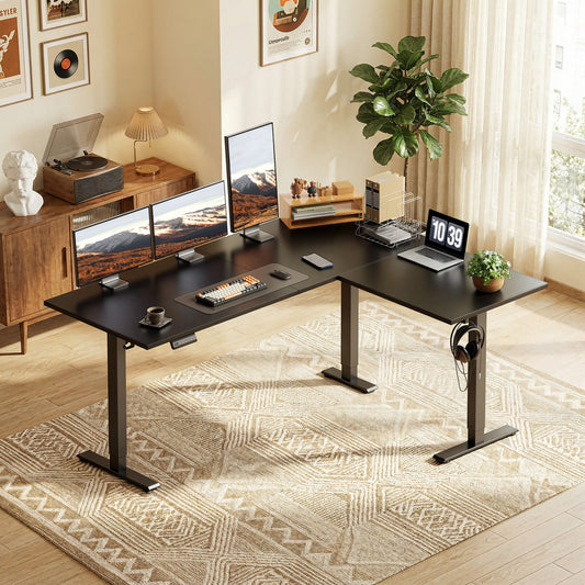 L Shaped Standing Desk 63 x 47 inch, Height Adjustable Electric Corner Standing Desk, Sit-Stand Computer Desk for Home Office, Black