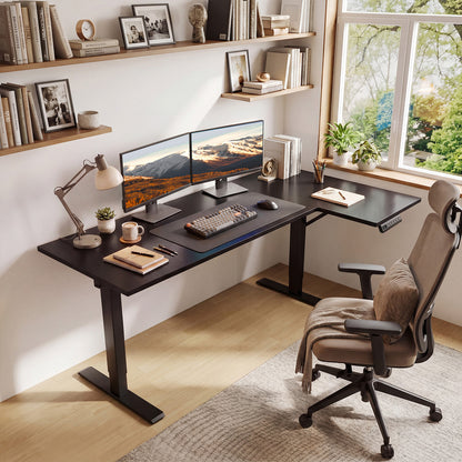 55 Inch L Shaped Standing Desk, 55 x 32 Sit Stand up Desk, Height Adjustable Computer Desk, Reversible Corner Workstation, Carbon Fiber Black