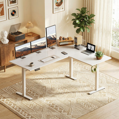 L-Shaped Standing Desk 63 x 47 inch, Height Adjustable Electric Corner Standing Desk, Sit-Stand Computer Desk for Home Office, White