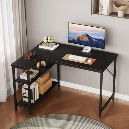 Casacomoda 40 Inch L Shaped Computer Desk with Reversible Storage Shelves, Small Corner Desk for Home Office and Study, Black