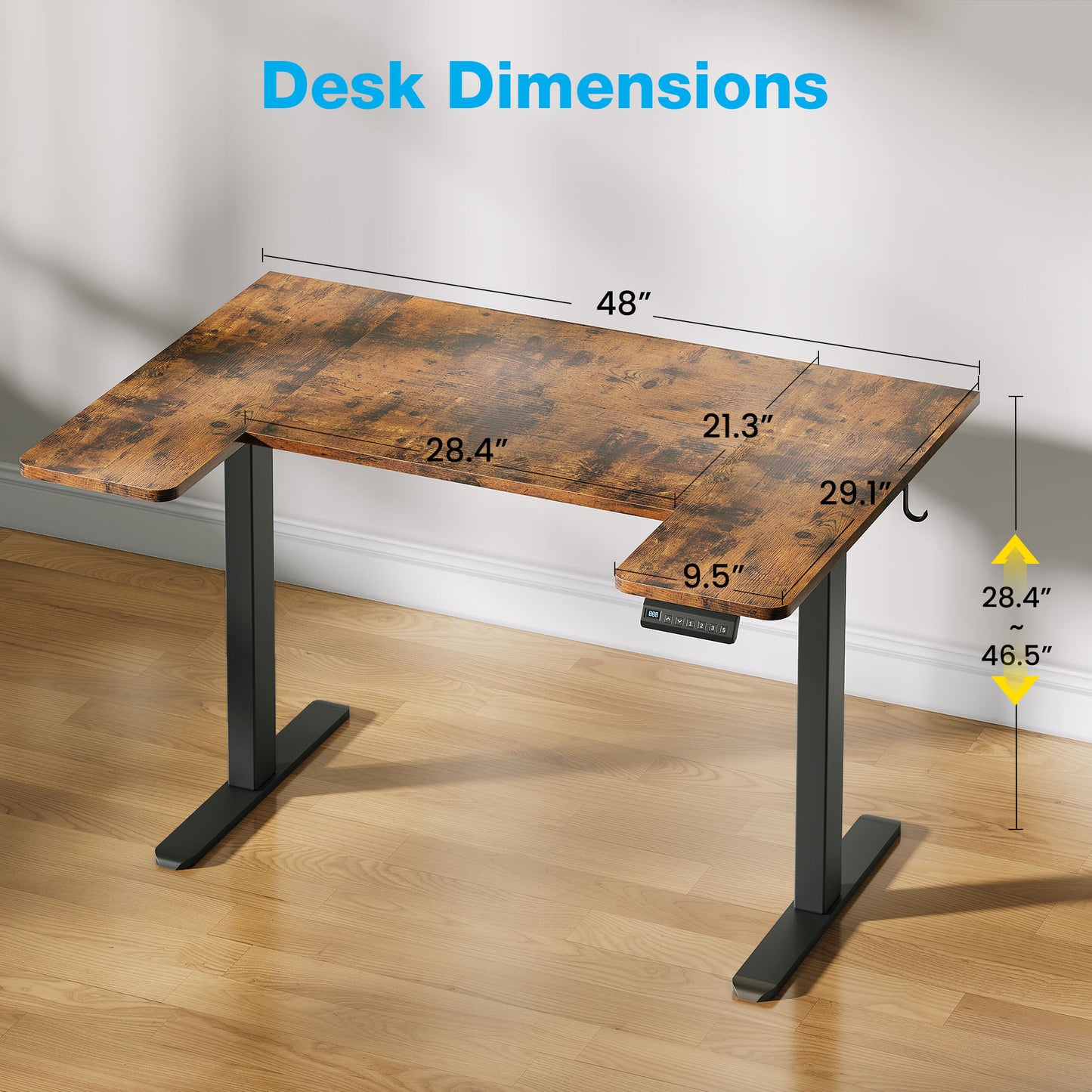U-Shaped Electric Standing Desk, Height Adjustable Sit Stand Desk with 3 Memory Presets, Ergonomic Home Office Computer Desk with Hooks, Extra Large Workspace, Vintage