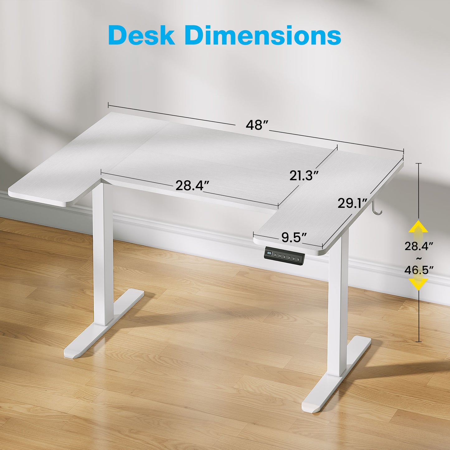 U-Shaped Electric Standing Desk, Height Adjustable Sit Stand Desk with 3 Memory Presets, Ergonomic Home Office Computer Desk with Hooks, Extra Large Workspace, White
