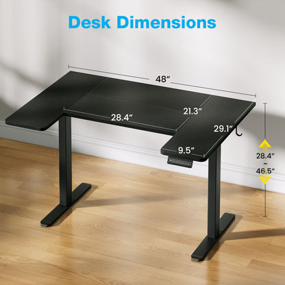 U-Shaped Electric Standing Desk, Height Adjustable Sit Stand Desk with 3 Memory Presets, Ergonomic Home Office Computer Desk with Hooks, Extra Large Workspace, Black