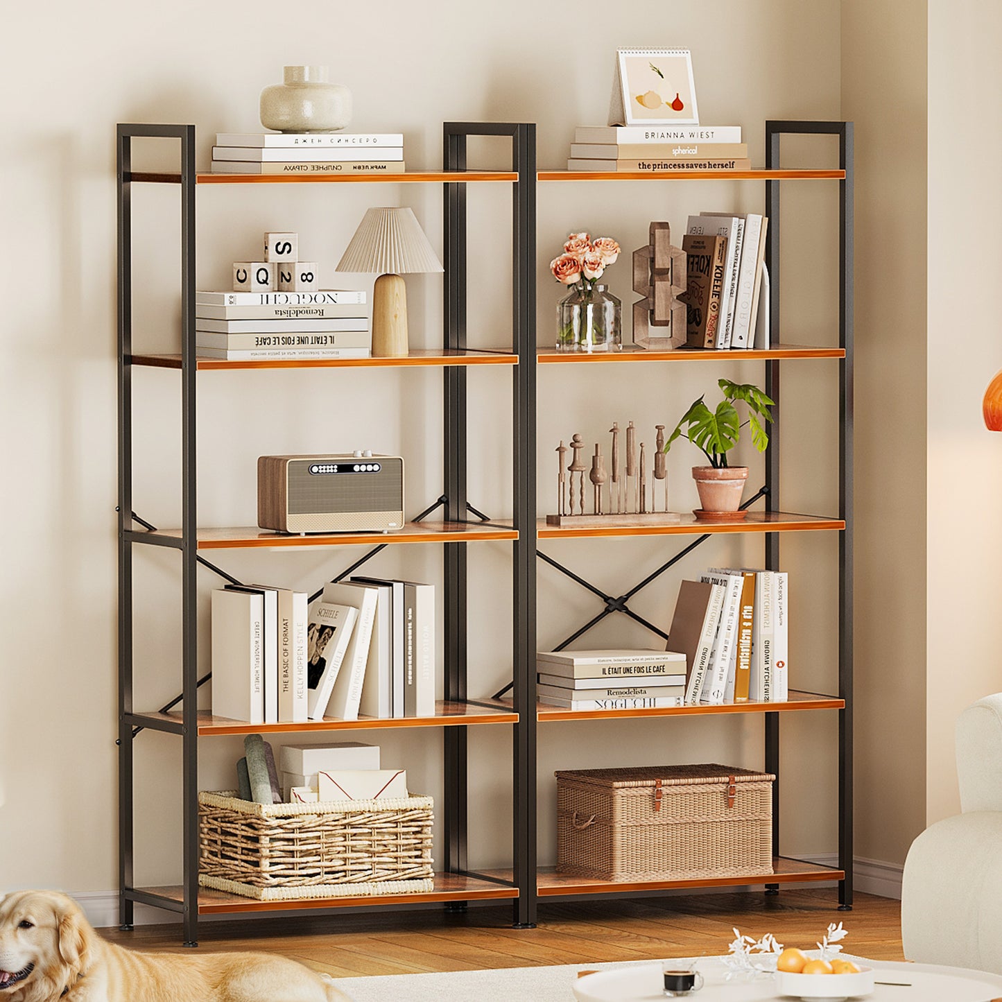 Casacomoda 5-Tier Bookshelf, Freestanding Book Shelf, Home Office Bookcase, Storage Shelving Unit for Bedroom, Living Room, Vintage