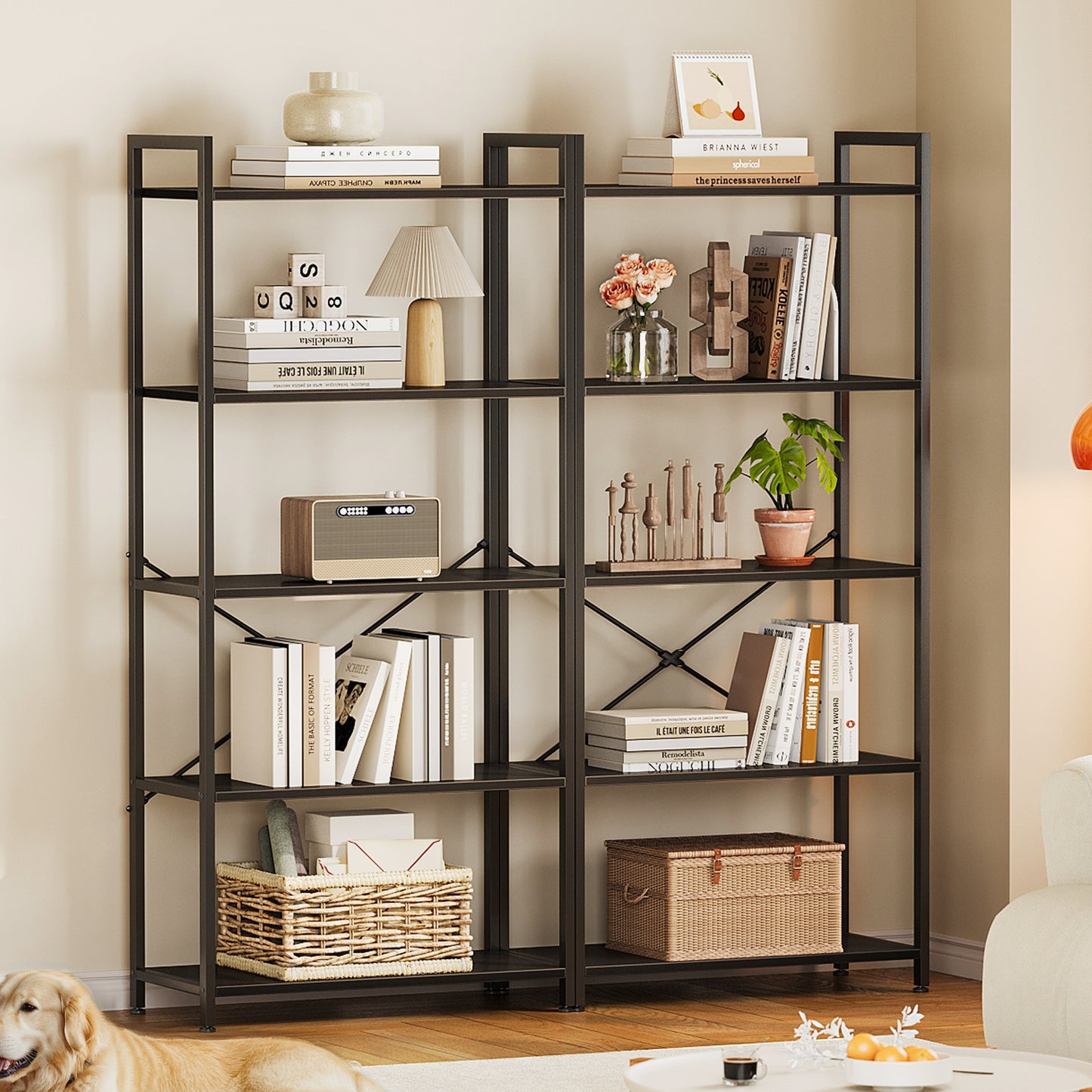 Casacomoda 5-Tier Bookshelf, Freestanding Book Shelf, Home Office Bookcase for Bedroom, Living Room, Black